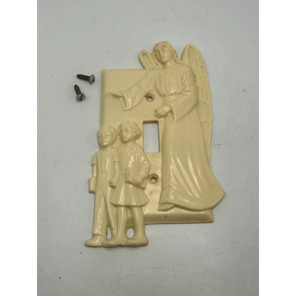 Vintage Hartland Plastics Guardian Angel Children Light Switch Cover Cream